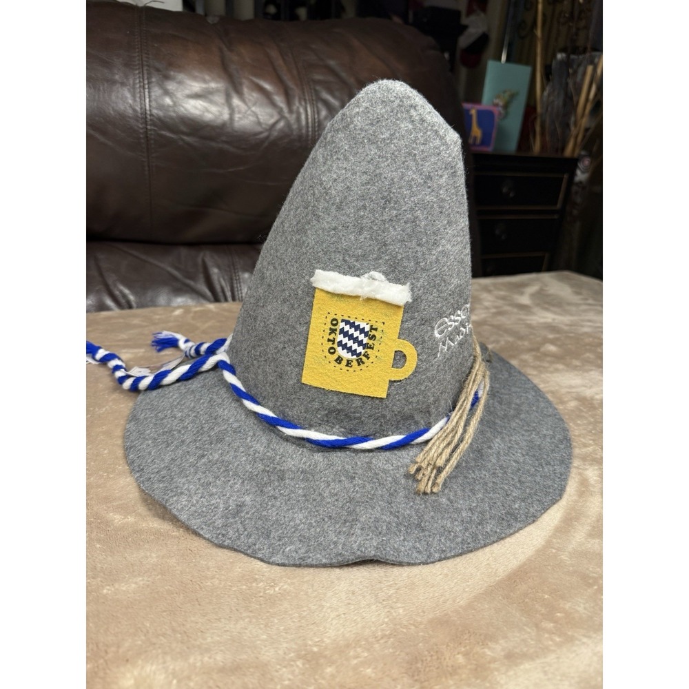 Essen Haus Gray Felt Pointed Hat Oktoberfest Masquerade One Size Z-EHR-H643 - Picture 6 of 11